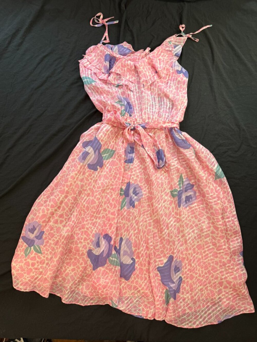 Vintage Flora Kung Design 100% Silk Crepe de Chine Floral Dress – Size 10